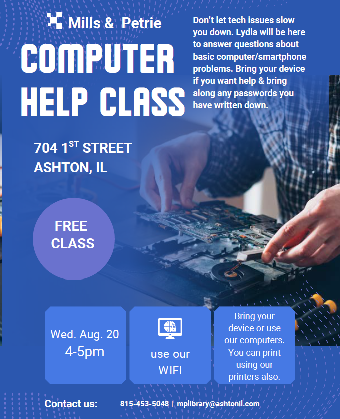 Free Technology Class at the Mills & Petrie | Village of Ashton